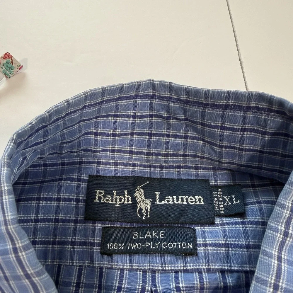 Polo Ralph Lauren Blue‎ Plaid Cotton Button Down Blake Shirt XL